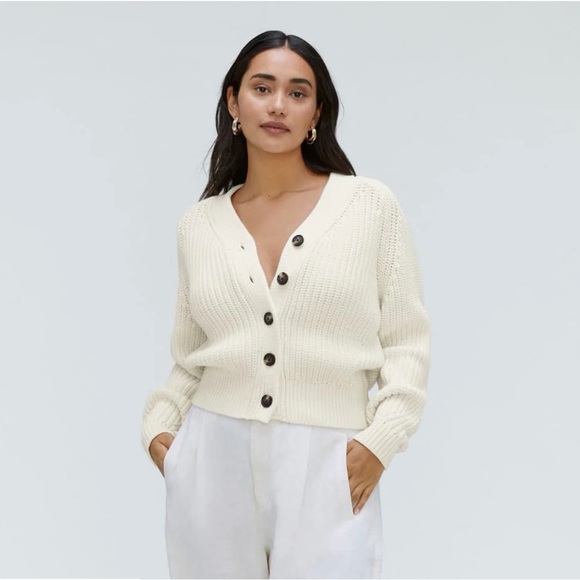 Everlane Sweaters - Everlane The Texture Cotton Cardigan Ivory Women’s Size M Cotton Blend button up
